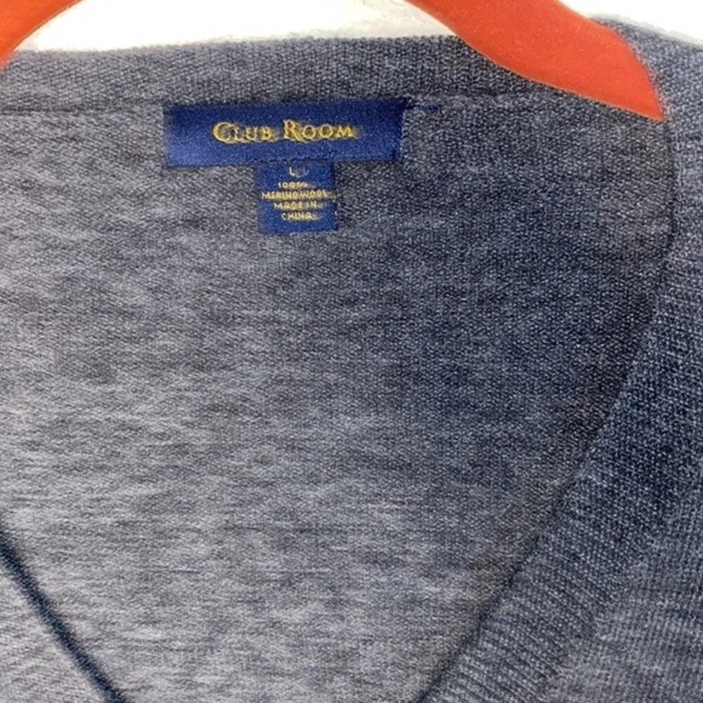 mens merino wool sweater diamond Large golf vneck luxury preppy gray - Picture 3 of 9